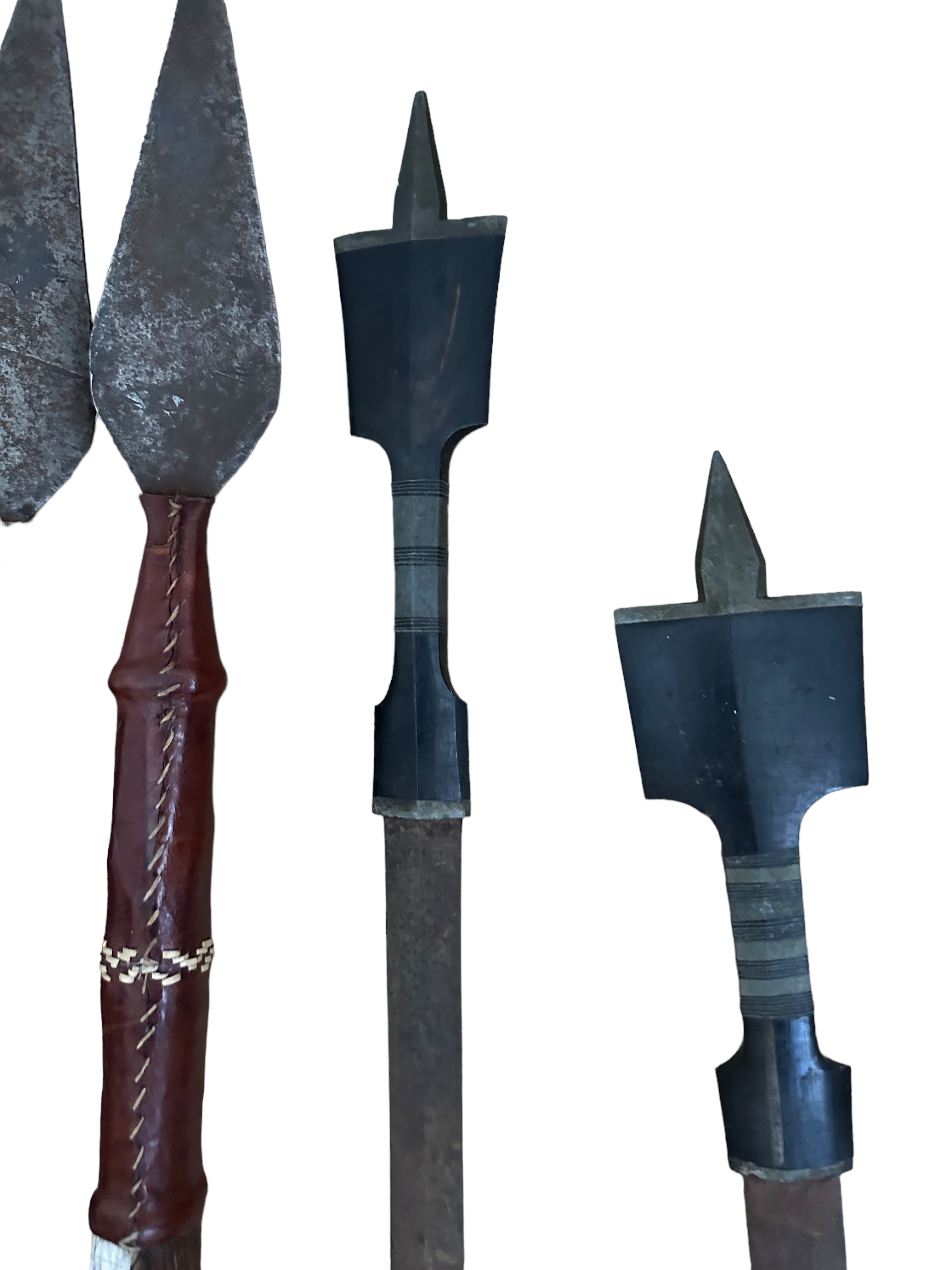 Duo of African Swords 74cm and 63cm and duo of Hide Covered Spears - 86cm long. - Image 6 of 6