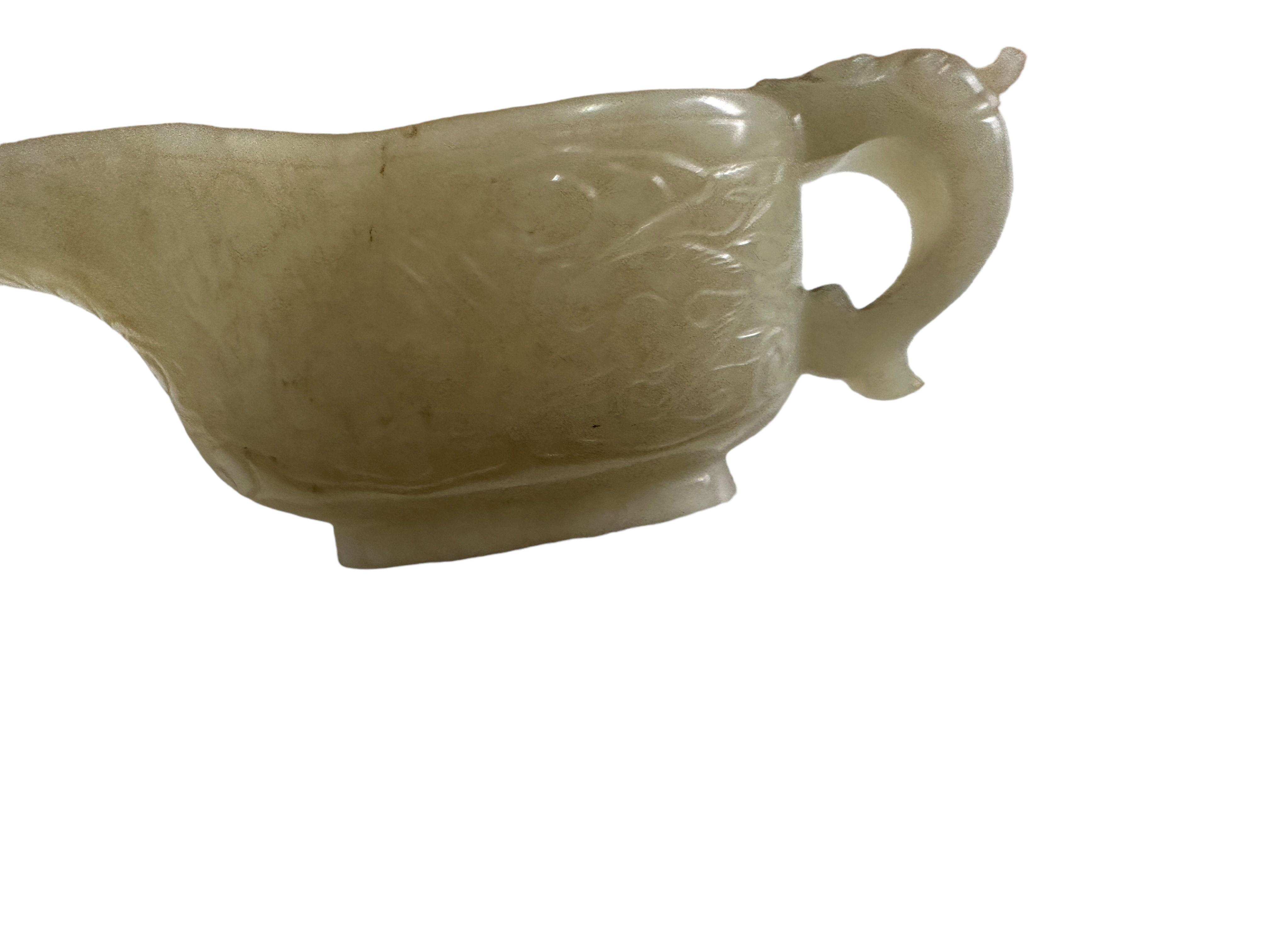 A CHINESE CELADON JADE LIBATION CUP on stand, Ch'ien Lung Period?-ex John Sparks London - Image 5 of 24