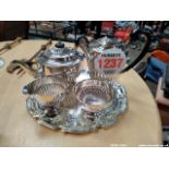 FOUR PIECE SILVER PLATED TEA SET ON TRAY