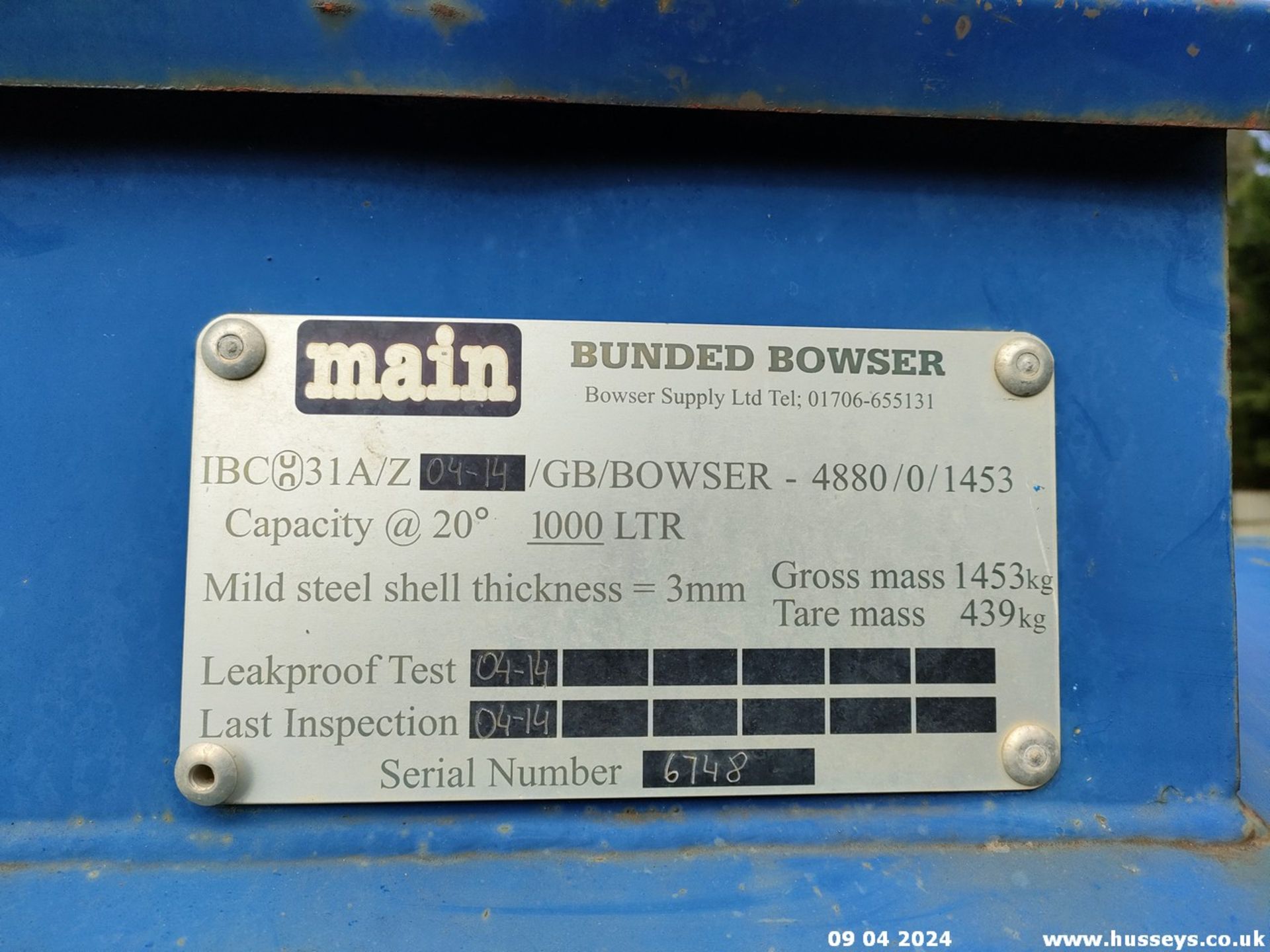 MAIN 1000 LITRE DIESEL BOWSER - Image 3 of 5