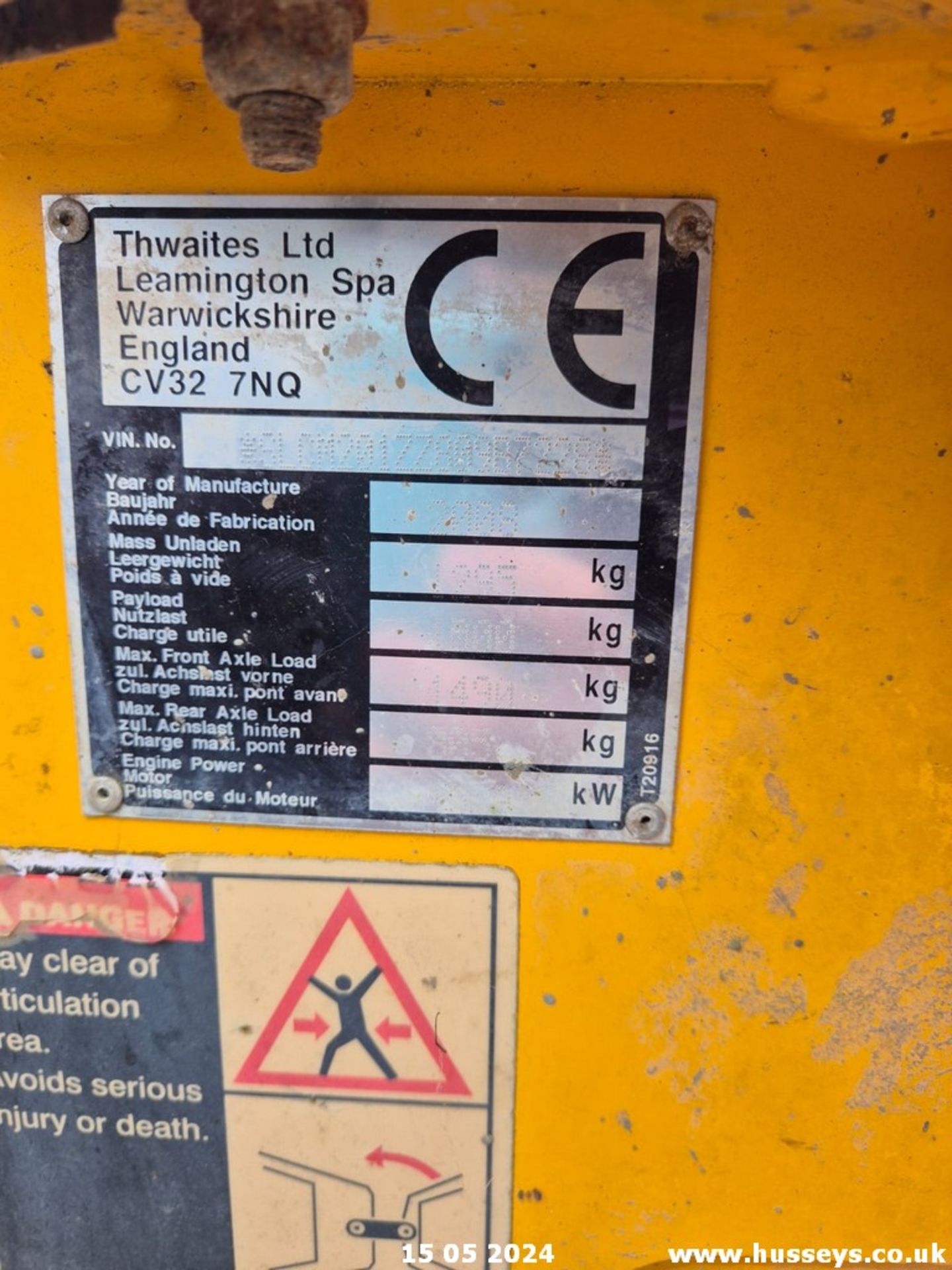 THWAITES 1 TON HI LIFT DUMPER 2008 2578HRS - Image 11 of 11