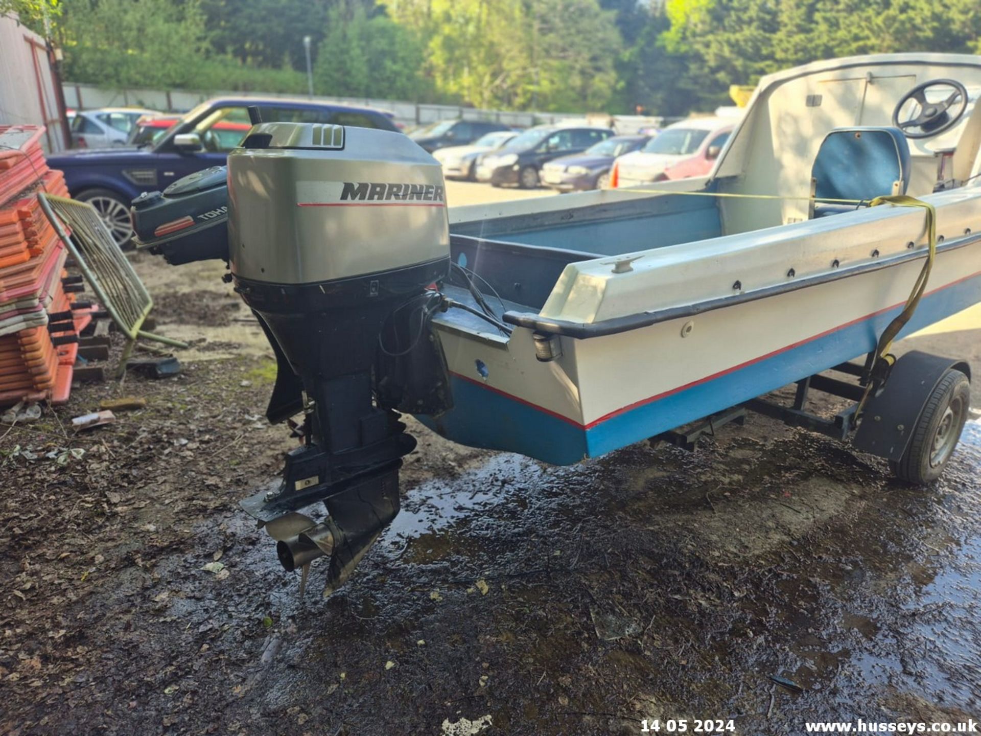 20FT WILSON FLYER C.W SNIPE BREAKBACK TRAILER 75HP 4 CYL CW AUXILLARY 5HP OUTBOARD, ELEC BILGE - Image 5 of 16