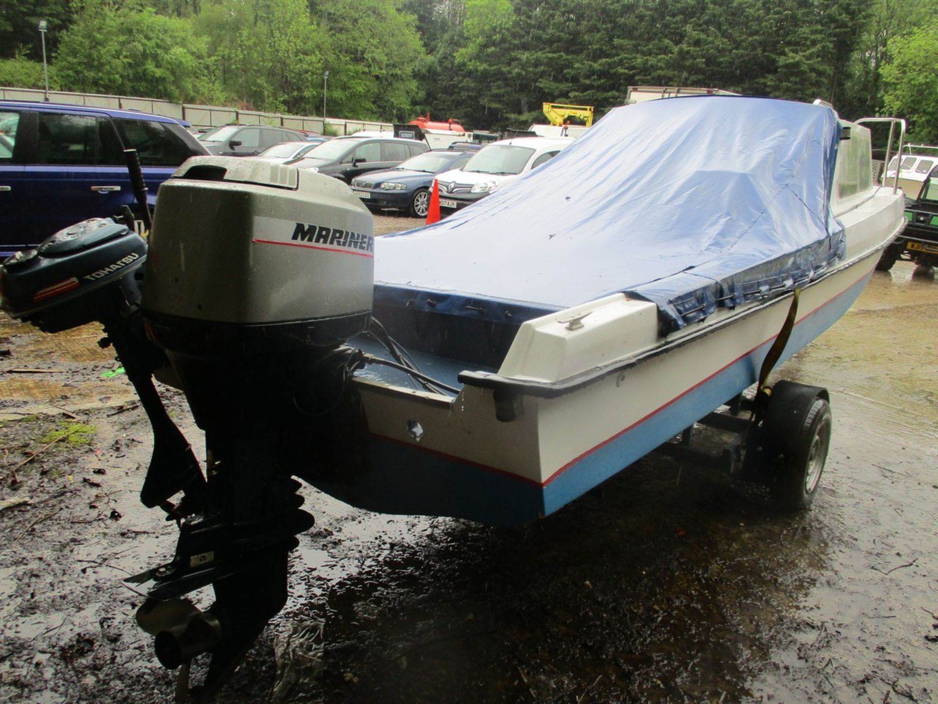 20FT WILSON FLYER C.W SNIPE BREAKBACK TRAILER 75HP 4 CYL CW AUXILLARY 5HP OUTBOARD, ELEC BILGE - Image 8 of 16