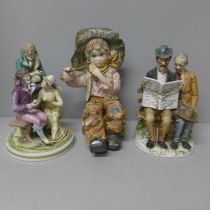A Neapolitan figure, a/f, restored, and two other Neapolitan style figures