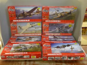 Eight 1:72 scale Airfix kits of WWII and later aircraft, all unopened