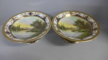 A pair of Noritake hand painted comport/sweetmeat dishes, one a/f