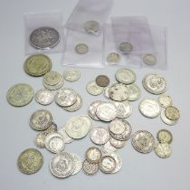 Coins; 60g of pre 1920 silver coins including a Victorian 1889 crown and 146g of 1920 to 1946 coins