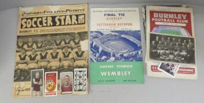 Burnley Football Club memorabilia including the original early 1900's team picture, programmes, etc.