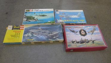 Vintage Revel model kits; USS Franklin D Roosevelt, Battle of Britain, Cousteau's PBY Flying Boat,