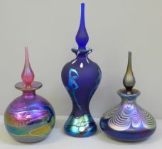 Three Okra Glass Studios scent bottles, boxed