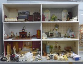 A six stacking doll's house display cabinet with dolls and dolls house furniture **PLEASE NOTE