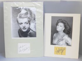 Film star autographs; Angela Lansbury signed display and Sophia Loren signed display