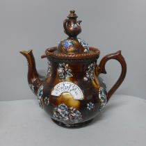 A 19th Century bargeware teapot, inscribed Mrs H. Cox, A Present From Father **PLEASE NOTE THIS LOT