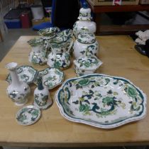 A box of Mason's Chartreuse ironstone, jugs, ginger jar, (lid a/f) and dishes **PLEASE NOTE THIS LOT
