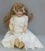 A large antique German Armand Marseille bisque head doll, 390A8M, height 24"/62cm