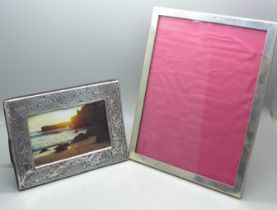 Two silver photograph frames, larger frame 22cm x 17cm and dated Birmingham 1916