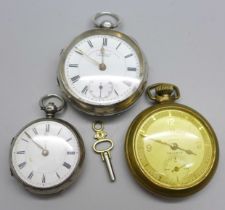 A J.G. Graves silver pocket watch, a small silver fob watch and an Ingersoll pocket watch