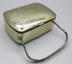 A small travel toilet box/case, with compact, manicure and coin holder, marked 'German Silver', 85mm