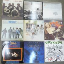 A collection of LP records, Spirit with booklet, Garvitz, Rainbow, Robert Plant, (12"), Kreator,