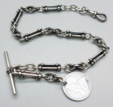 A silver fancy link Albert watch chain, T-bar marked Birmingham 1896, with 1895 South Africa
