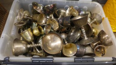 A box of plated ware, goblets, champagnes, wines, etc. **PLEASE NOTE THIS LOT IS NOT ELIGIBLE FOR