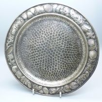 A c1900 Whiting Manufacturing Co. American aesthetic movement hammered silver dish with border
