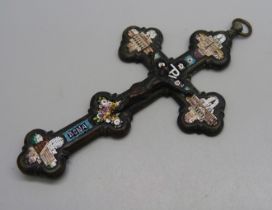 A crucifix with micro-mosaic Roman architecture detail, 11cm
