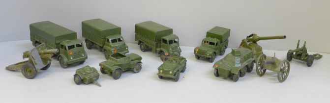 Twelve Dinky Toys military die-cast model vehicles