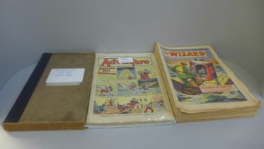A collection of vintage comics, Adventure, 1948-1950, Wizard, 1953 and Rover, 1958-1959