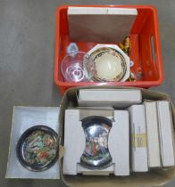 Two boxes of china and glass, collectors plates, etc. **PLEASE NOTE THIS LOT IS NOT ELIGIBLE FOR