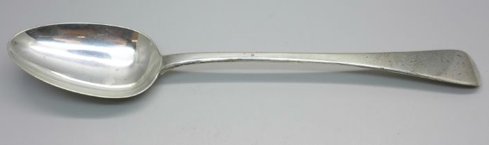 A George IV large silver basting spoon, London 1828, 120g, 30cm