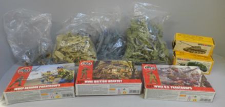 Airfix HO scale plastic soldiers and armoured vehicles, some boxed