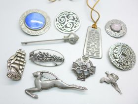 Pewter jewellery including St. Justin and Norwegian