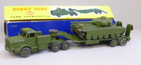 A Dinky Toys 660 Tank Transporter and Tank, boxed, box a/f