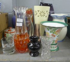 A collection of glass and ceramic vases including a cat themed example **PLEASE NOTE THIS LOT IS NOT