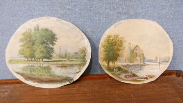 G.P. Norman (19th Century Norfolk School), pair of oval landscapes, watercolour, 20 x 24cms, one