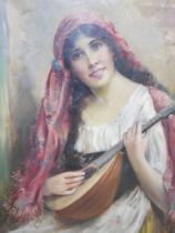 William Joseph Carroll (1842-1902), portrait of a young lady with mandolin, oil on canvas, signed