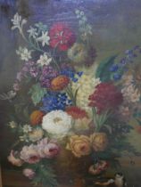 English School (19th Century), still life of flowers in a vase, indistinctly signed lower left, 58 x
