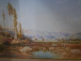 P. Martin (late19th/early 20th Century), Alpine town landscape, watercolour, 29 x 40cms, framed