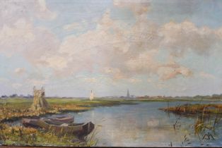 English School (early 20th Century), East Anglia landscape, oil on canvas, monogramed lower right,