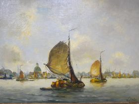 Willem Van Oort (late 19th/early 20th Century Dutch), Binnerhaven met Schepen, Amsterdam, oil on