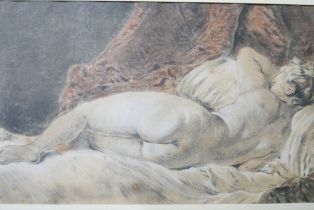French School (19th Century), portrait of a reclining erotic nude female, pencil, chalk and