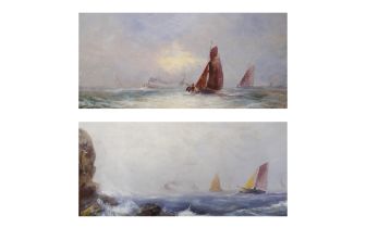 E. Chester (late19th/early 20th Century), pair of seascapes, oil on board, 28 x 53cms, framed
