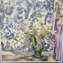 Sheila Stevens (20th Century), still life of white lillies in a vase, oil on board, signed lower