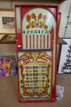 A 1950s painted fairground/carnival wooden bagatelle style table top game