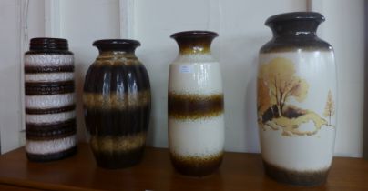 Four assorted West German glazed pottery vases