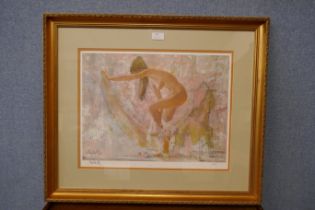 A signed limited edition Thornton Utz print, portrait of a female nude, 38cm x 48cms, framed