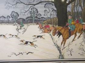 Harry Elliott (pseudonym for Charles Edmond Hermet 1882-1959), fox hunting in the snow,