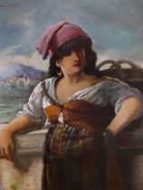 A. Donato (Neopolito School), portrait of a fisher woman with Mount Vesuvius in the distance, oil on
