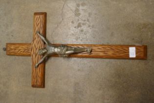 A French oak and brass crucifix